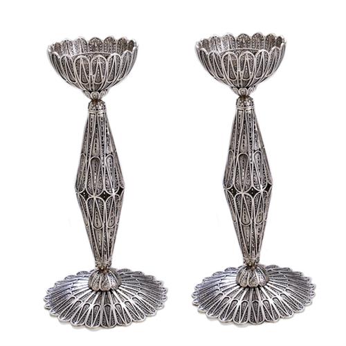 Sterling Silver Teardrop Filigree Candle Sticks