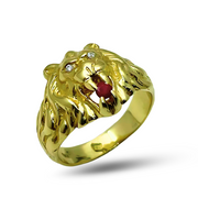 Diamond Lion of Judah Ruby Ring in 14k Yellow Gold