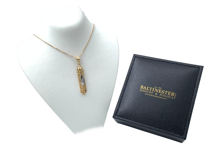 14k Gold Two Tone Filigree Mezuzah Pendant