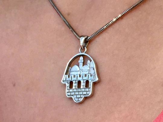14K Gold 3D Jerusalem Hamsa Pendant