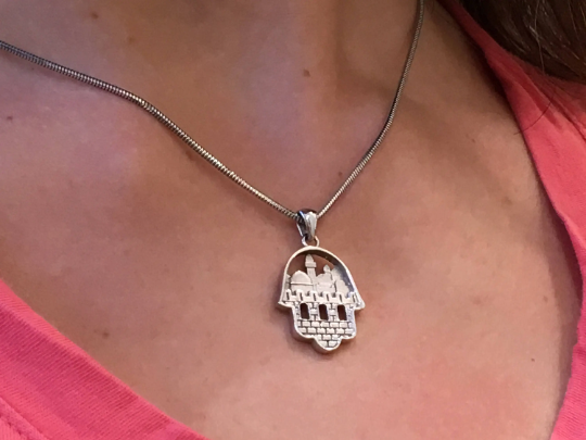 14K Gold 3D Jerusalem Hamsa Pendant