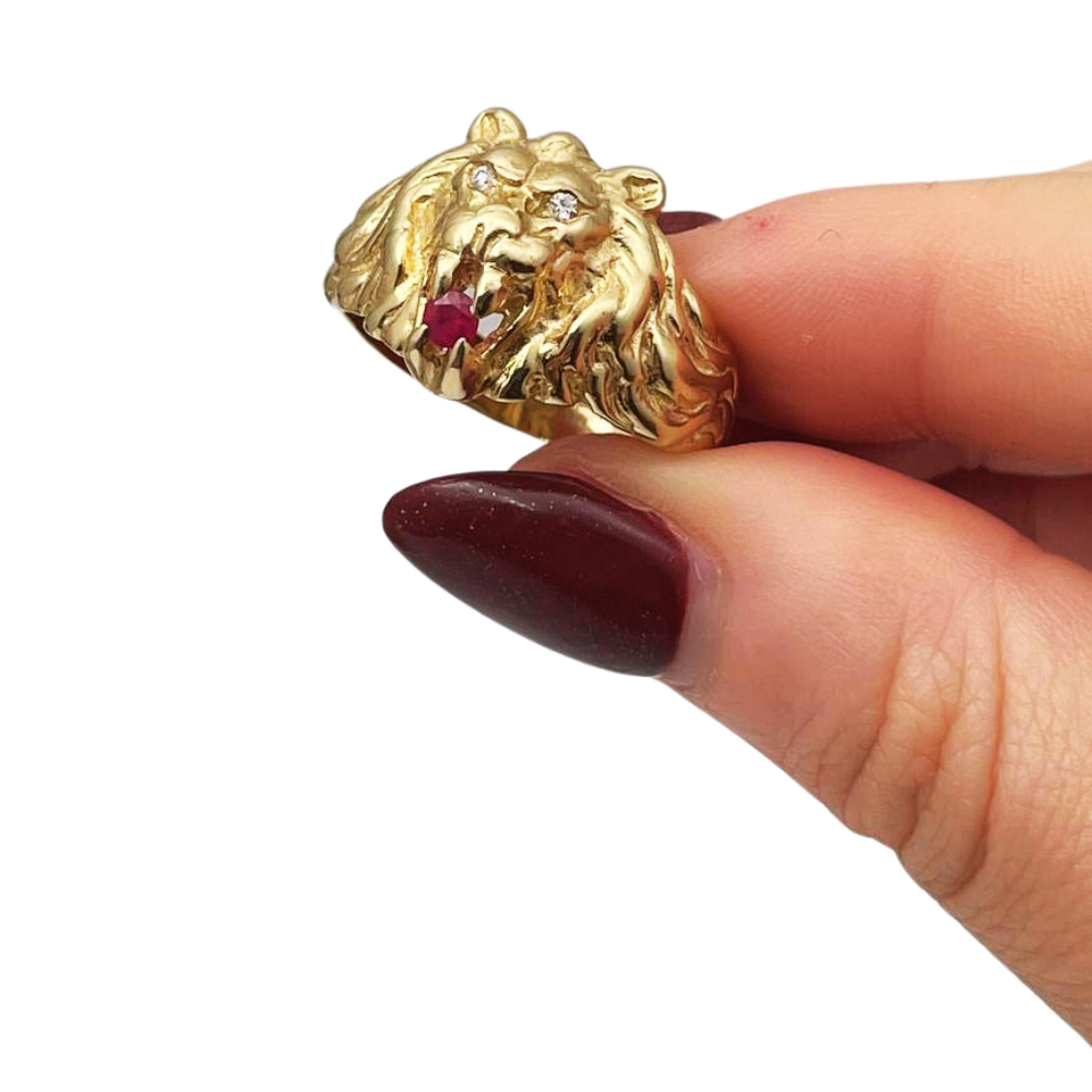 Diamond Lion of Judah Ruby Ring in 14k Yellow Gold