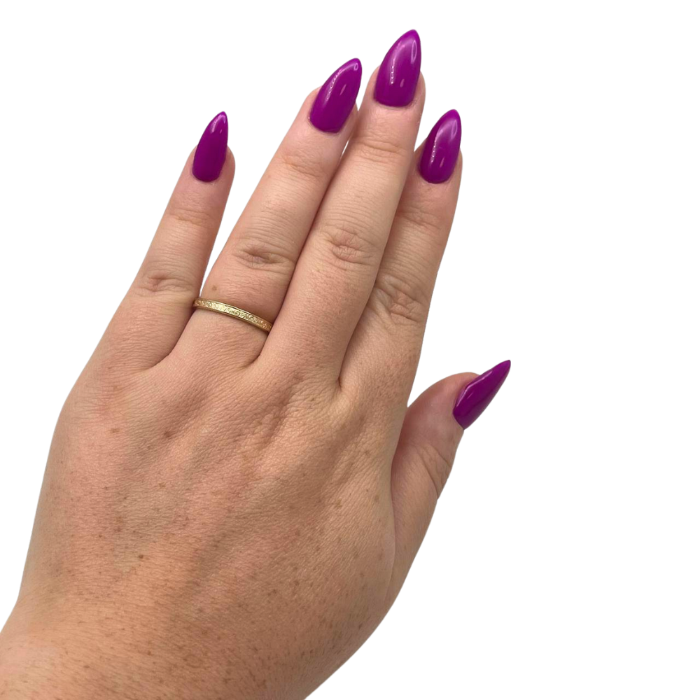 14K Gold Ornate Wedding Band Laser Engraved