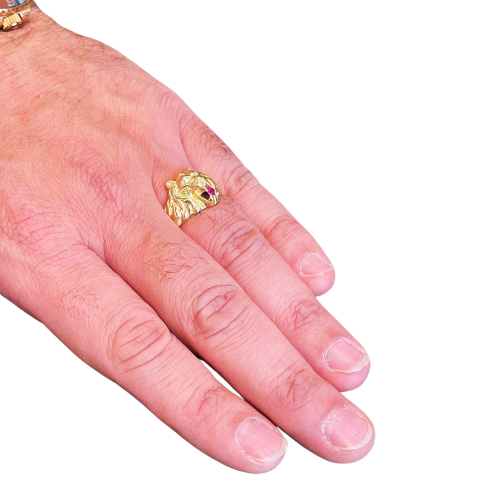 Diamond Lion of Judah Ruby Ring in 14k Yellow Gold