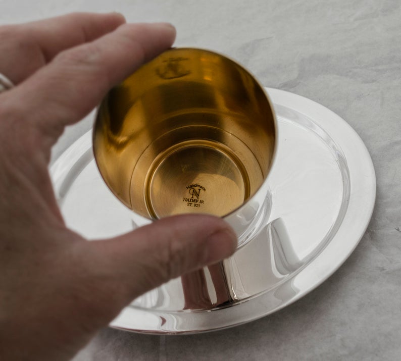 Sterling Silver Personalized Kiddush Cup and Plate Set