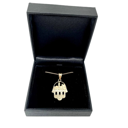 14K Gold 3D Jerusalem Hamsa Pendant