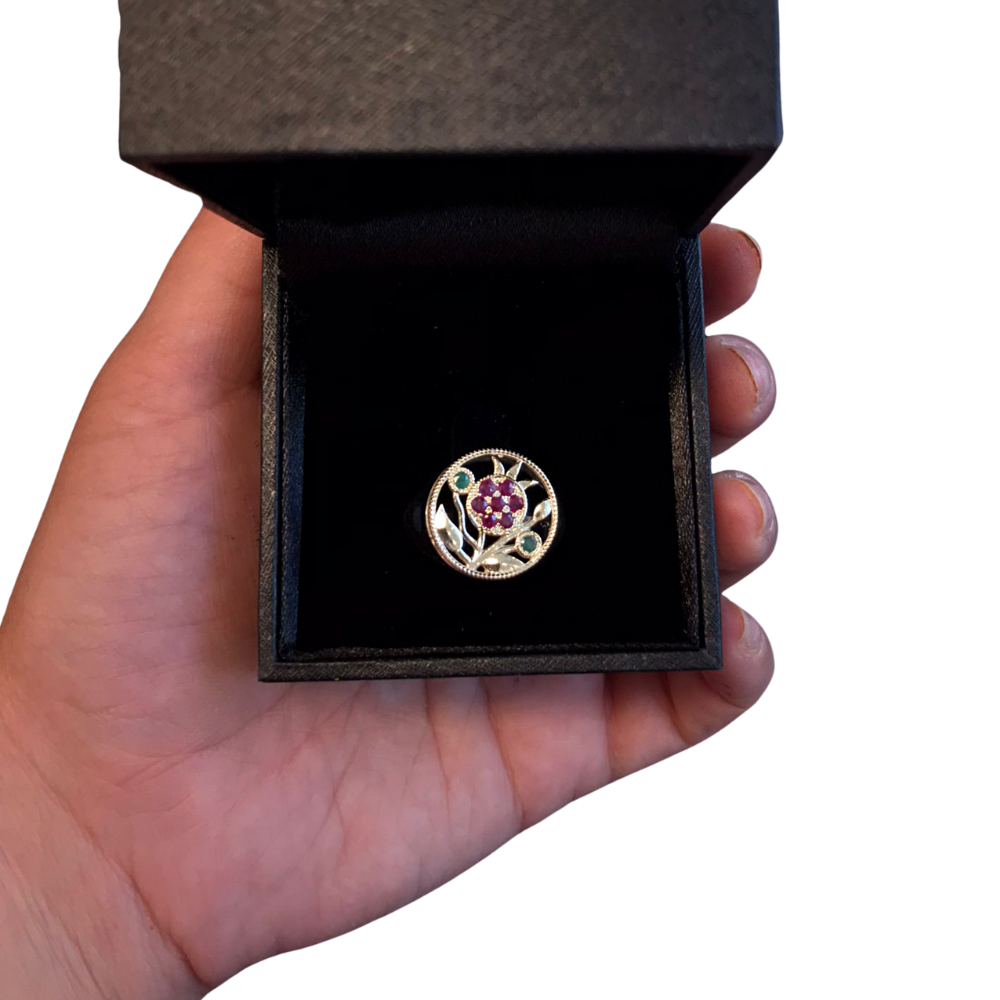 Pomegranate Ring in Silver and Gold with Rubies & Emeralds