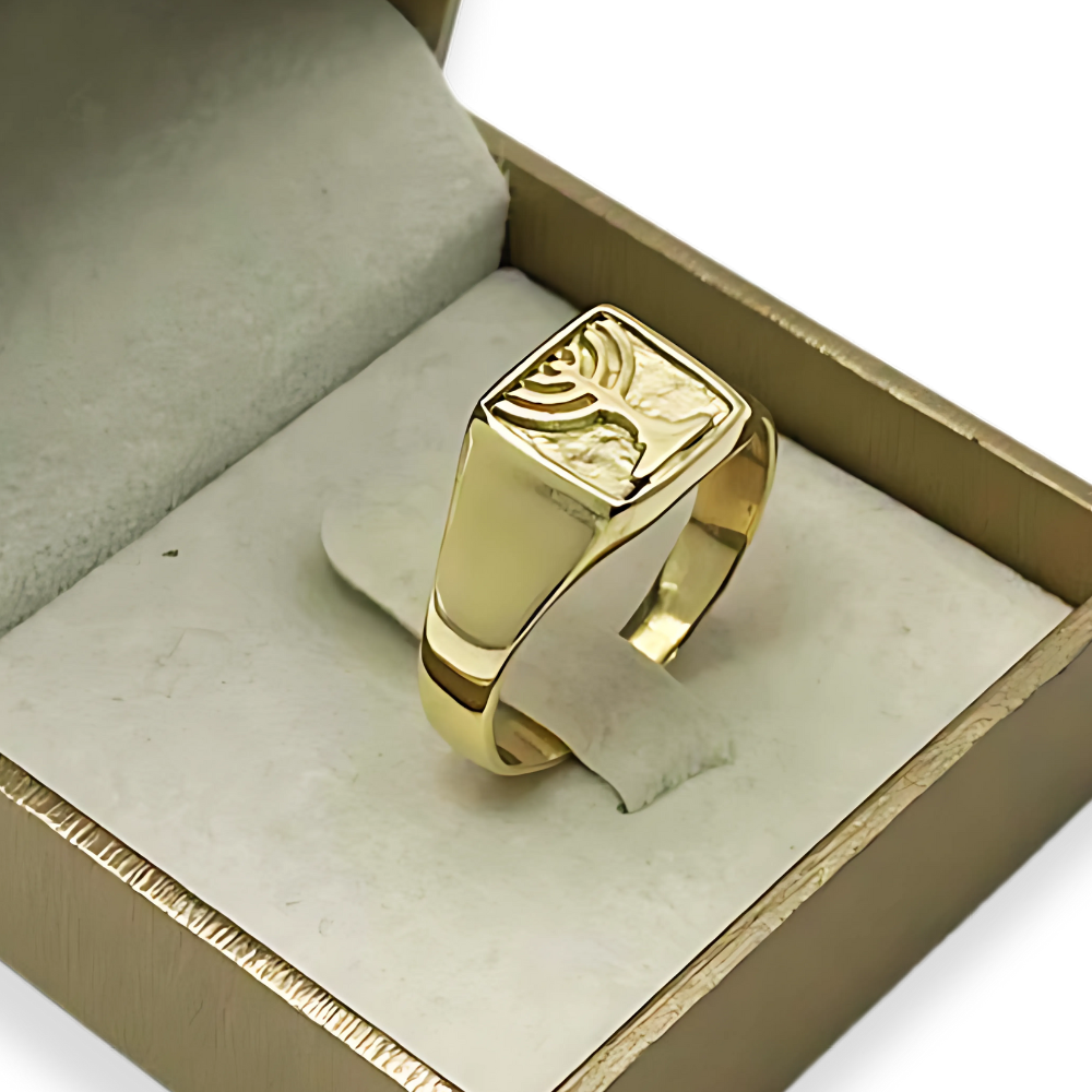 14k Gold Signet Menorah Ring