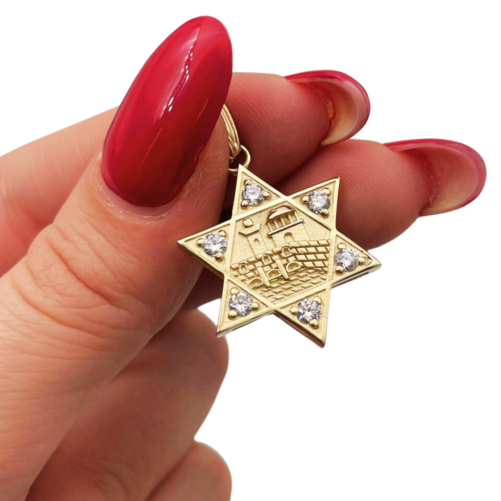 Diamond Jerusalem Wall Star of David Pendant in 14K Gold