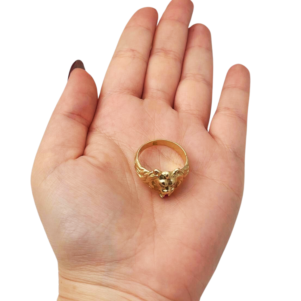 Diamond Lion of Judah Ruby Ring in 14k Yellow Gold