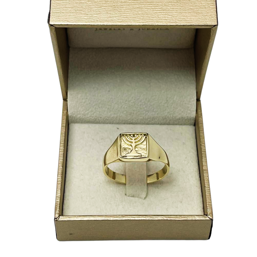 14k Gold Signet Menorah Ring