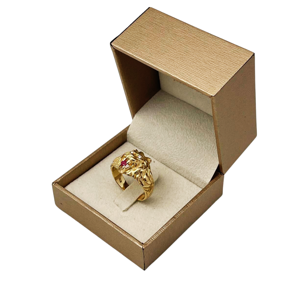 Diamond Lion of Judah Ruby Ring in 14k Yellow Gold
