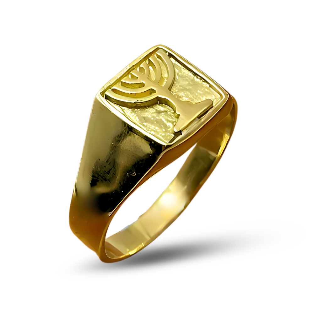14k Gold Signet Menorah Ring