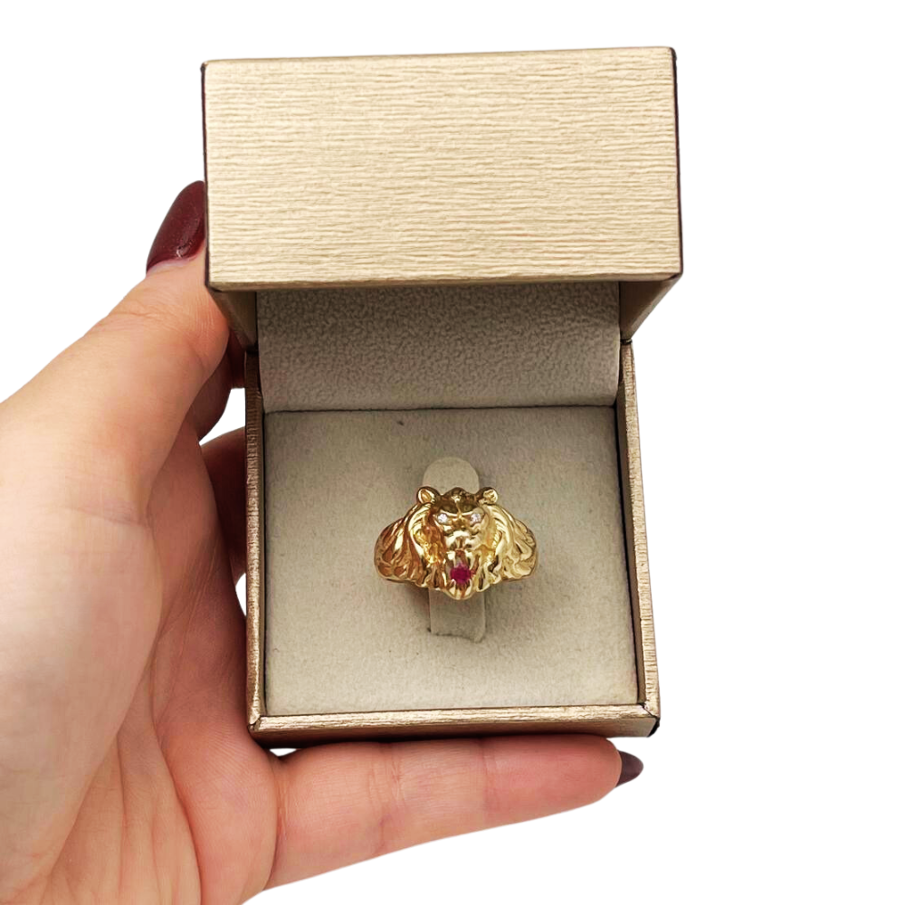 Diamond Lion of Judah Ruby Ring in 14k Yellow Gold