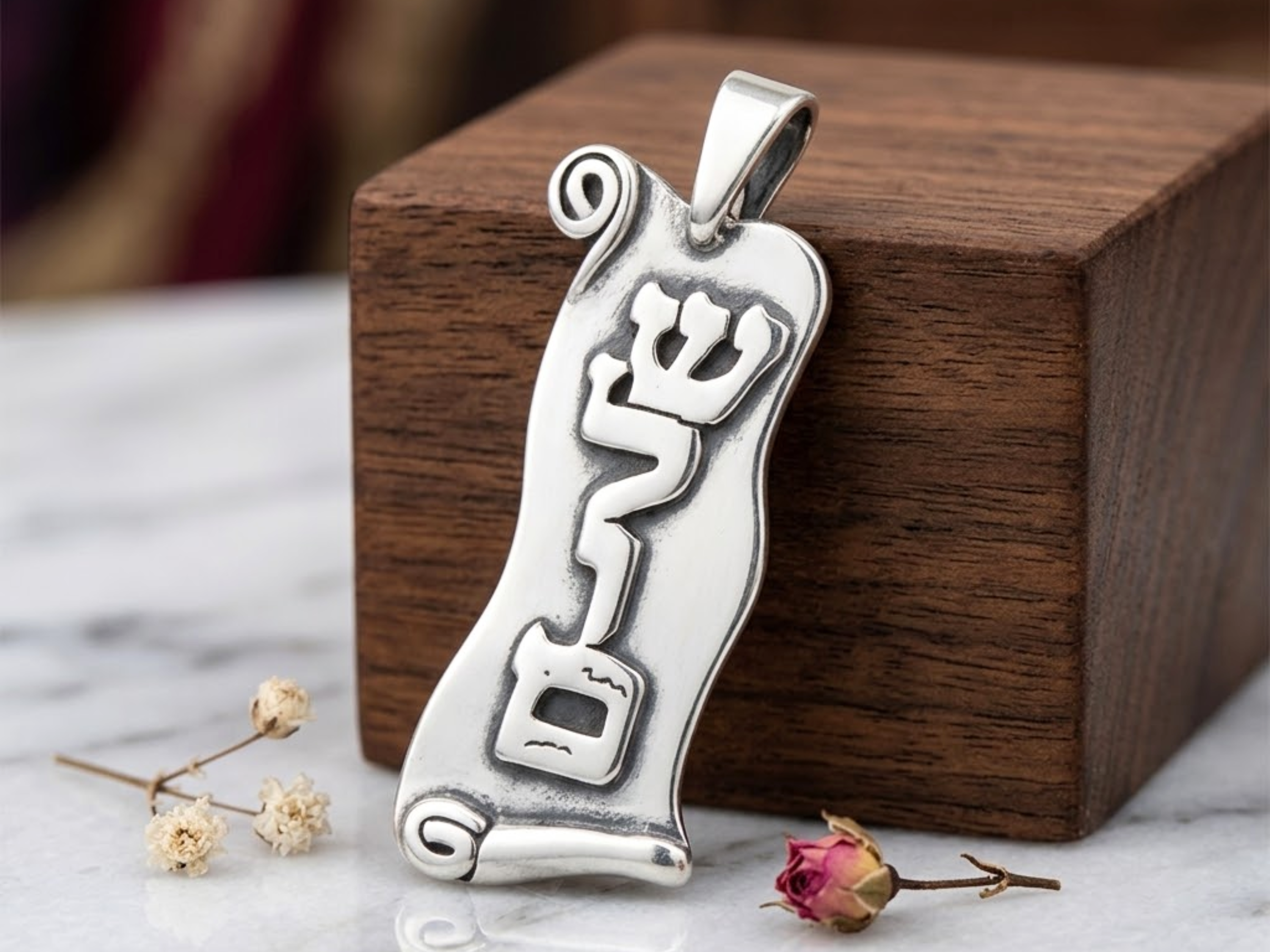 Sterling Silver Hebrew Name Necklace – Custom Scroll Design | Handmade in Israel