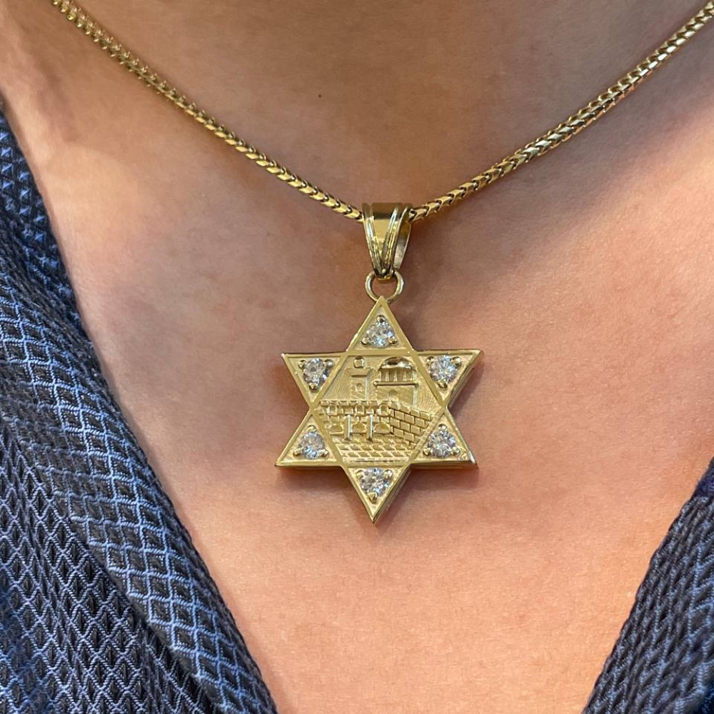 Diamond Jerusalem Wall Star of David Pendant in 14K Gold