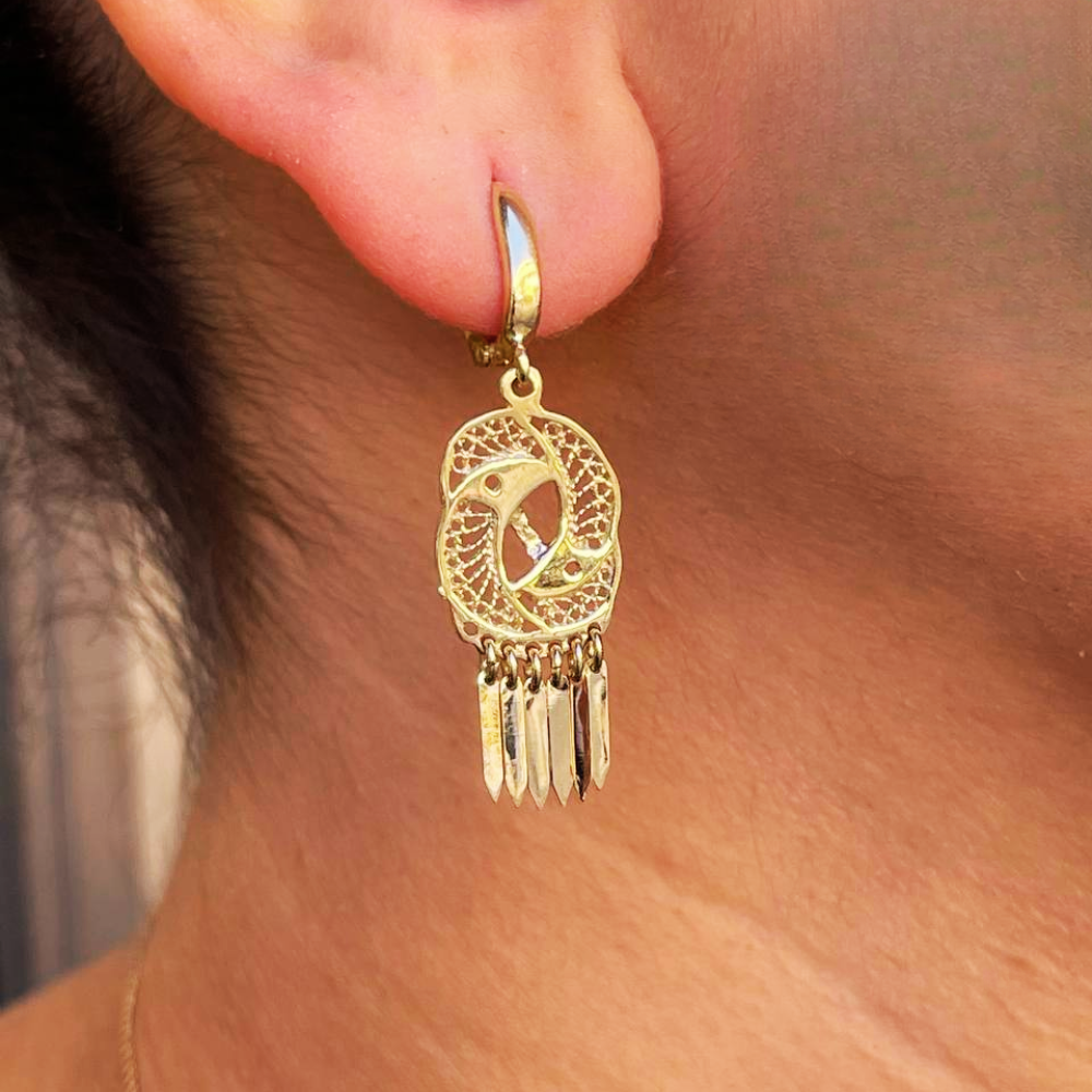 14K Gold Filigree Yin Yang Fringe Earrings