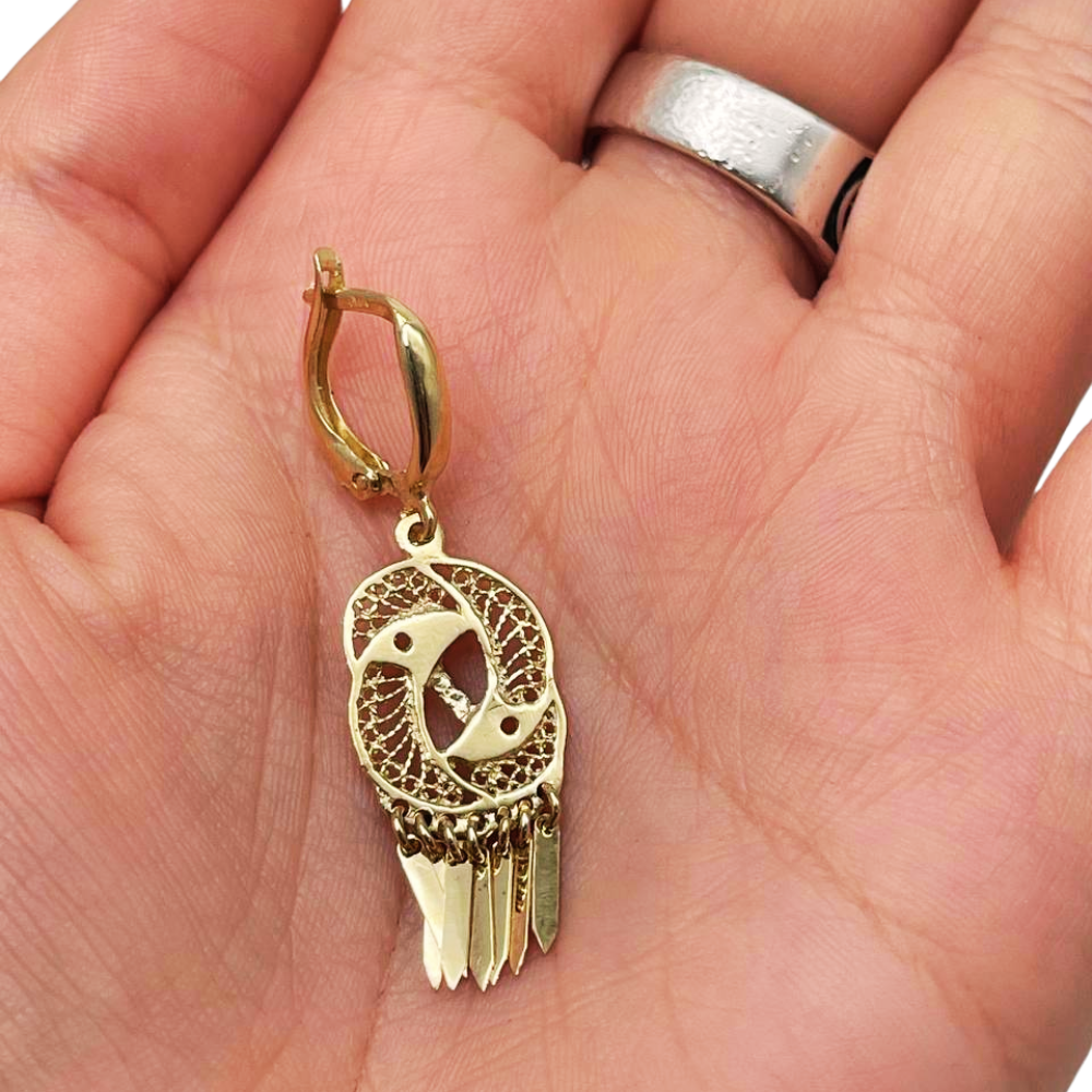 14K Gold Filigree Yin Yang Fringe Earrings