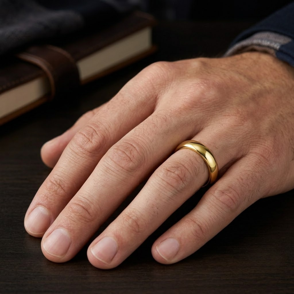 14k Yellow Gold Hebrew Wedding Band with Inside Engraved