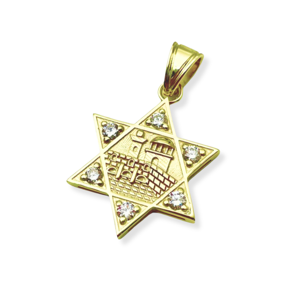 Diamond Jerusalem Wall Star of David Pendant in 14K Gold