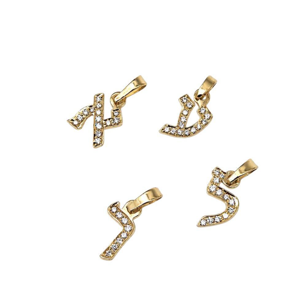 14K Gold Hebrew Letter Pendant with 0.12 CT Diamonds