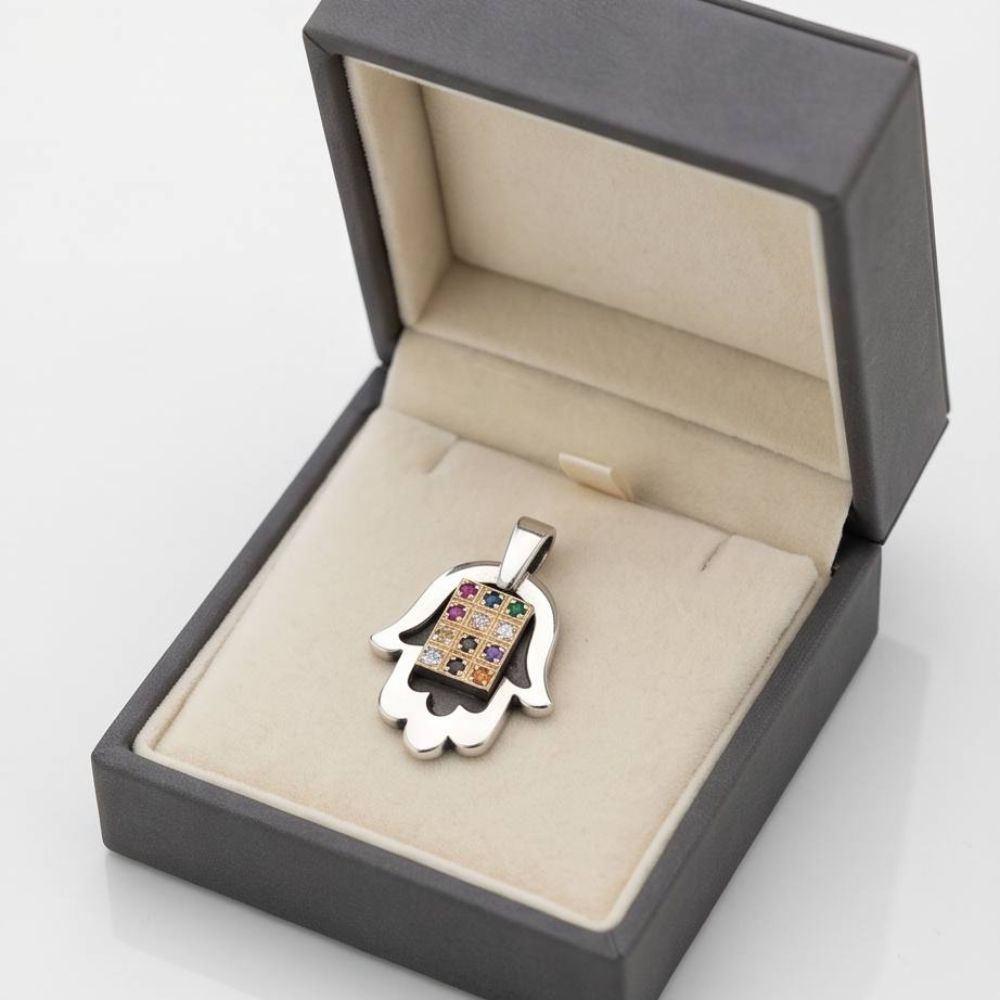 Sterling Silver & 9K Gold Hamsa Hoshen Pendant Necklace