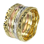 14k Gold Tricolor Textured Wide Wedding Ring