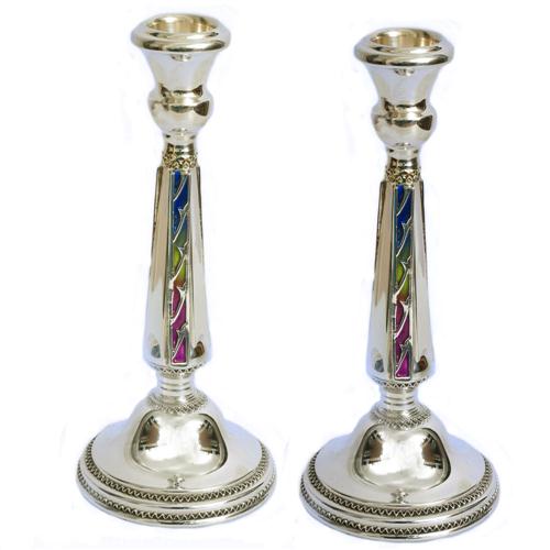 Silver Enamel Candle Holders