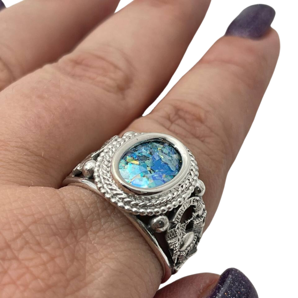 Jerusalem Silver Roman Glass Ring