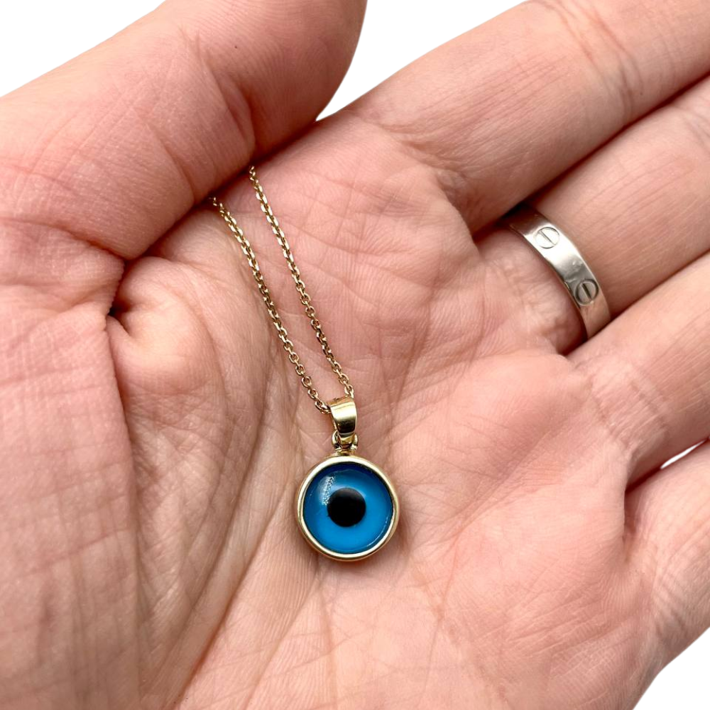 Evil Eye Pendant in 14k Gold Blue Crystal - Medium