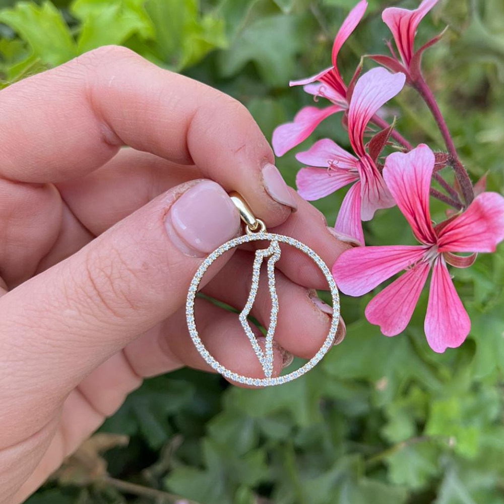 Diamond Map of Israel Outline Pendant in 14K Gold