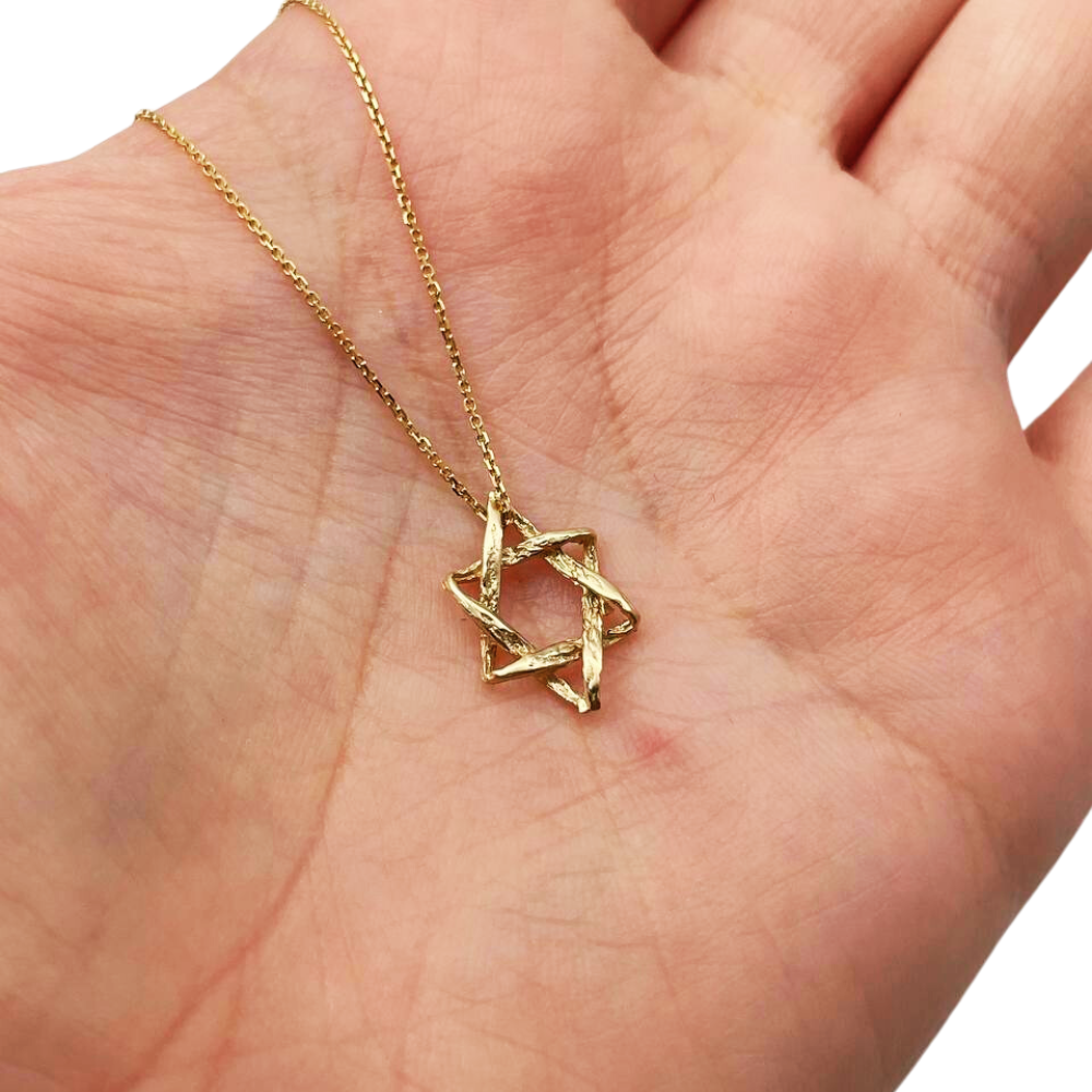 Star of David Necklace in 14K Gold Braided Style