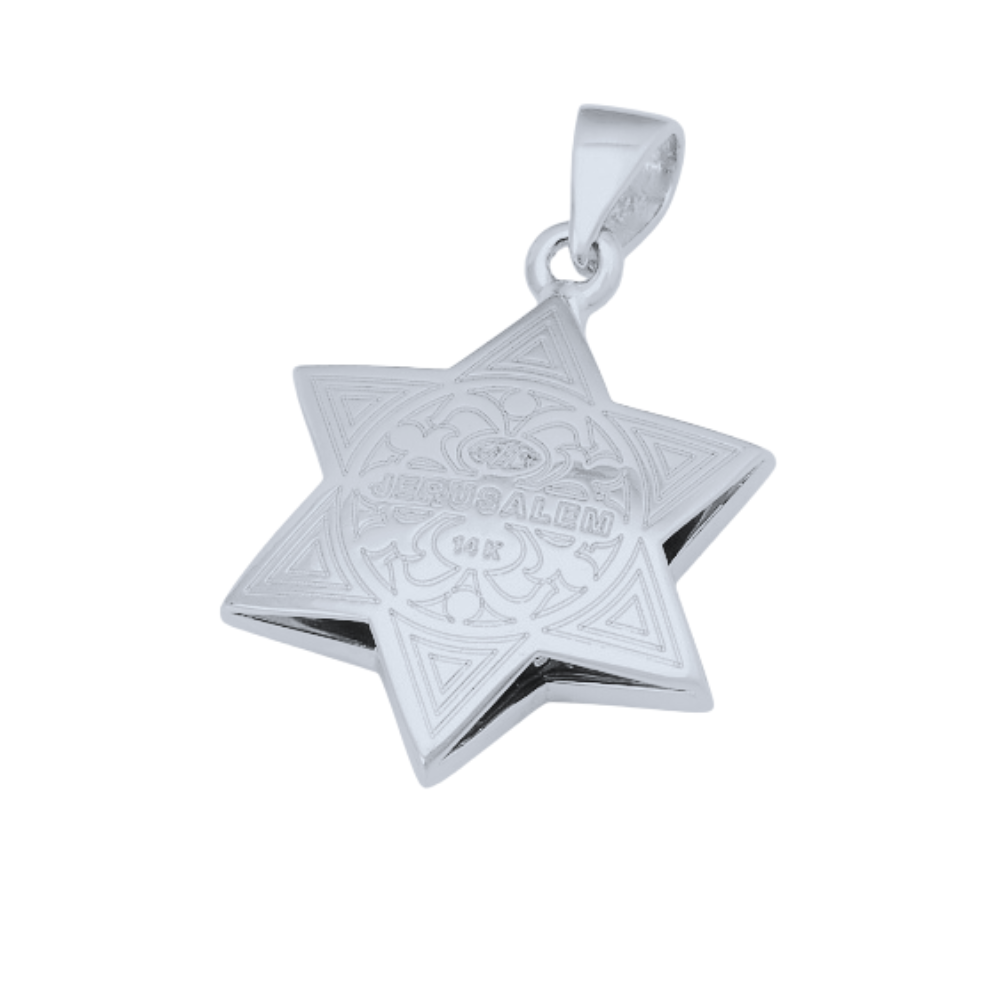 Star of David - 14K White Gold Diamond Multi - Pendant with Blue Enamel