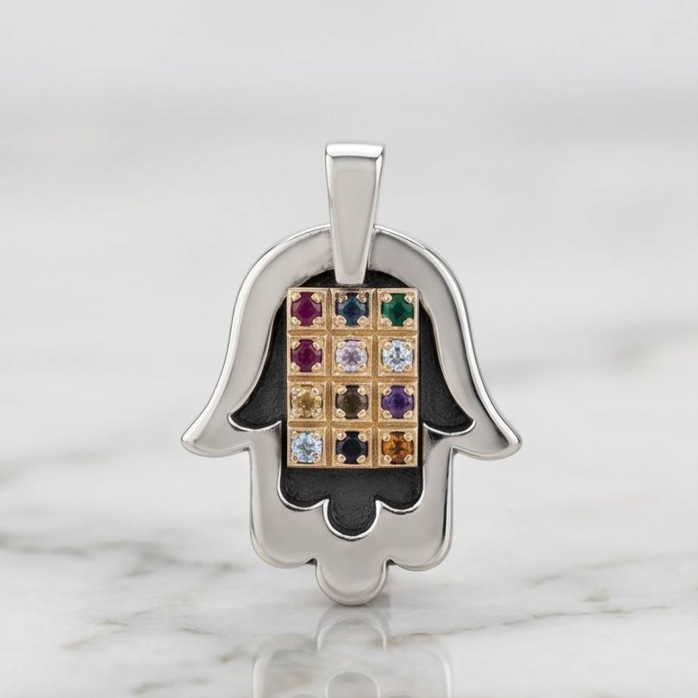 Sterling Silver & 9K Gold Hamsa Hoshen Pendant Necklace