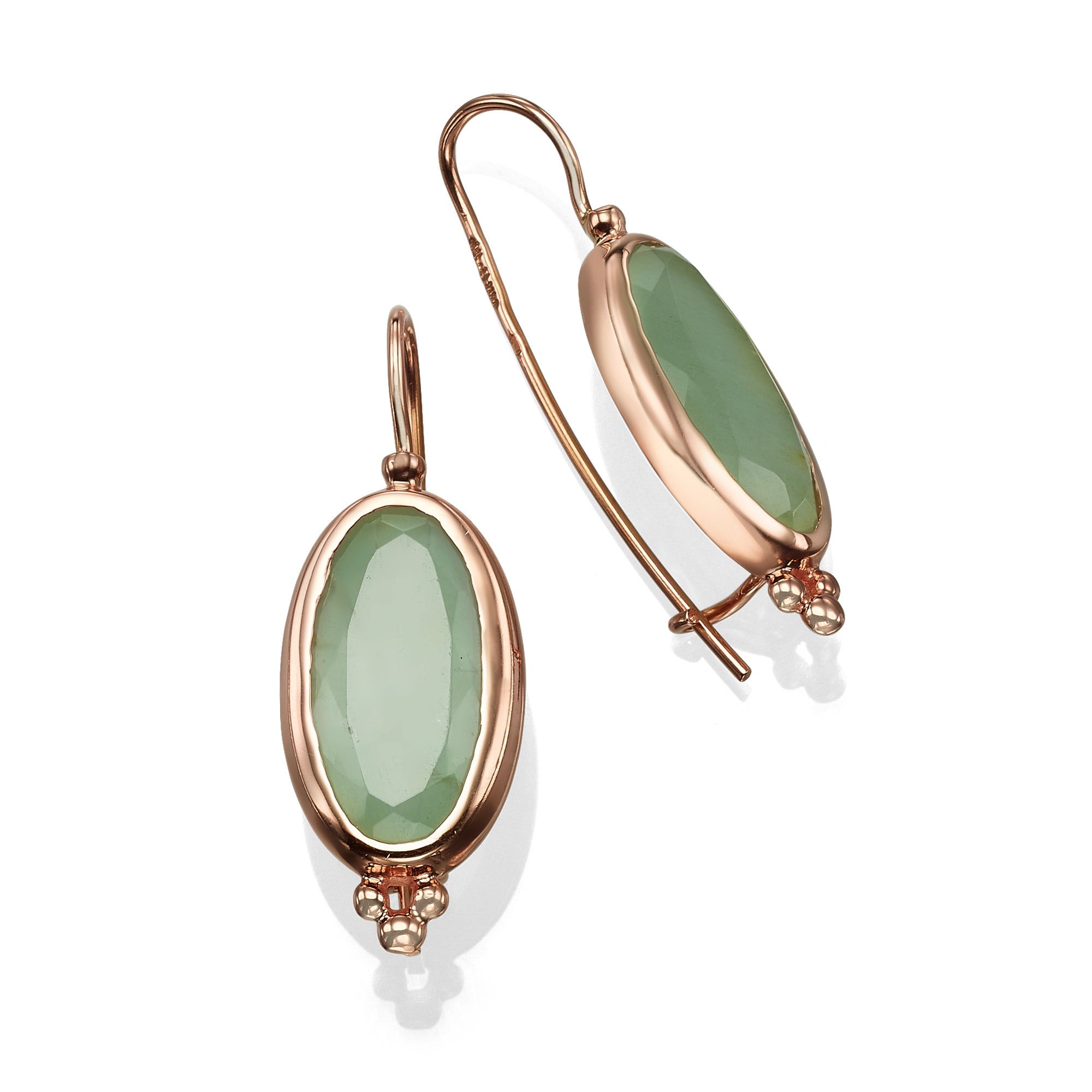 14K Rose Gold Oval Aquamarine Earrings