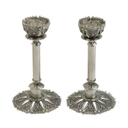 Filigree and Smooth Silver Candlesticks