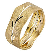 Brushed Gold Wavy Leaf Wedding Ring in 14K Gold