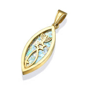 Messianic Seal of Jerusalem - 14k Gold and Roman Glass Pendant