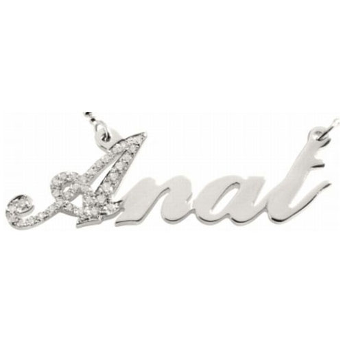 14k White Gold and Diamond Script Name Necklace