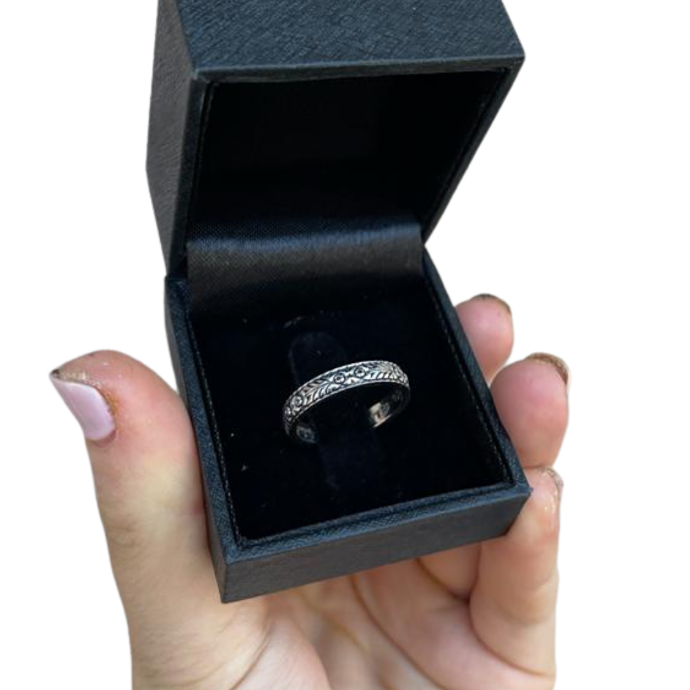 14K Gold Engraved Floral Ani L'dodi Ring