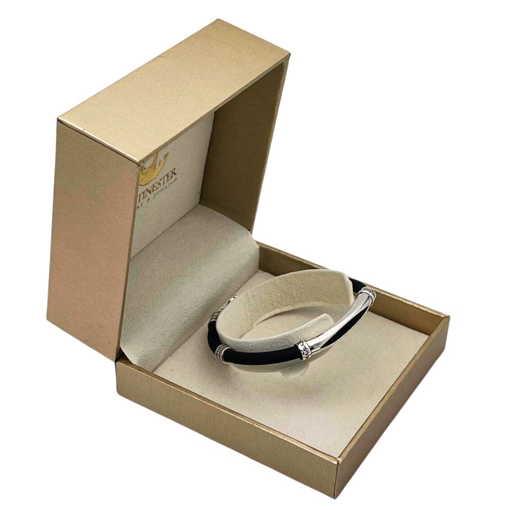 Silver and Black Shema Yisrael Men's Bracelet