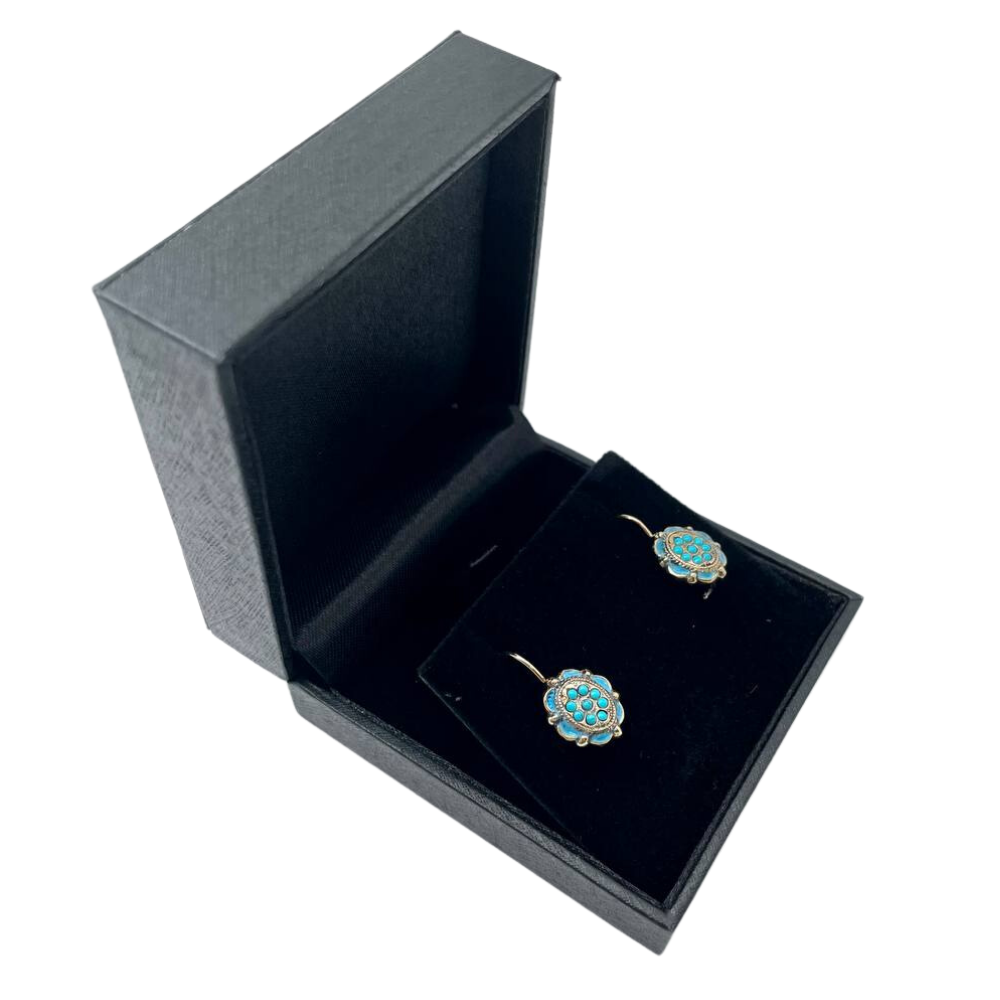 Vintage Style Earrings in 14K Yellow Gold and Turquoise