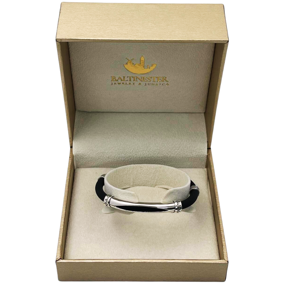 Silver and Black Shema Yisrael Men's Bracelet