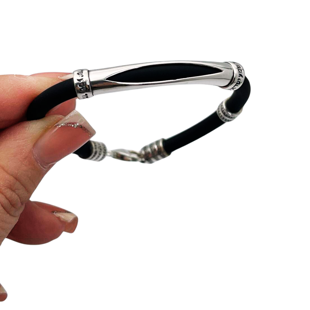 Silver and Black Shema Yisrael Men's Bracelet