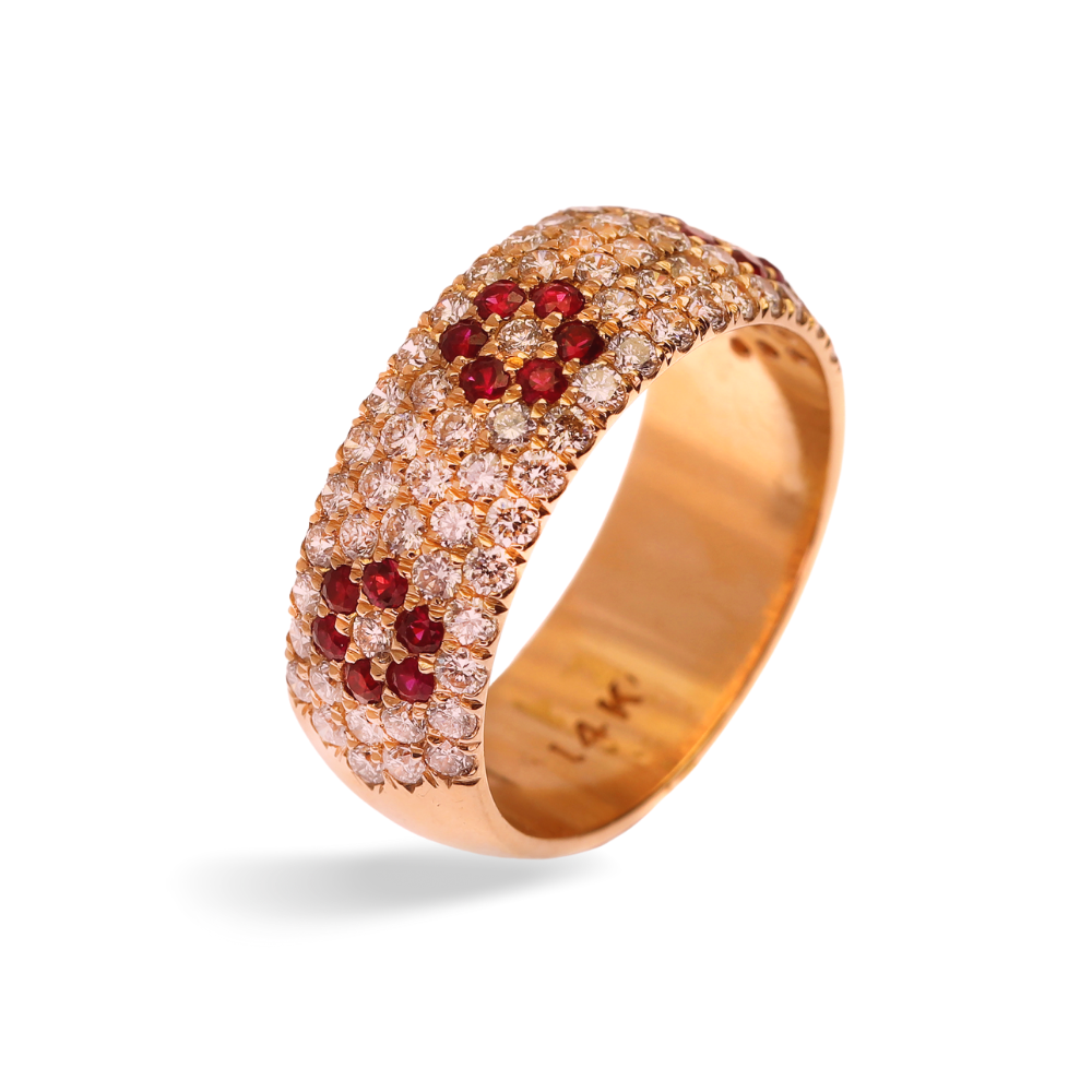 Ruby & Diamond Floral Wide Band in 14K Rose Gold
