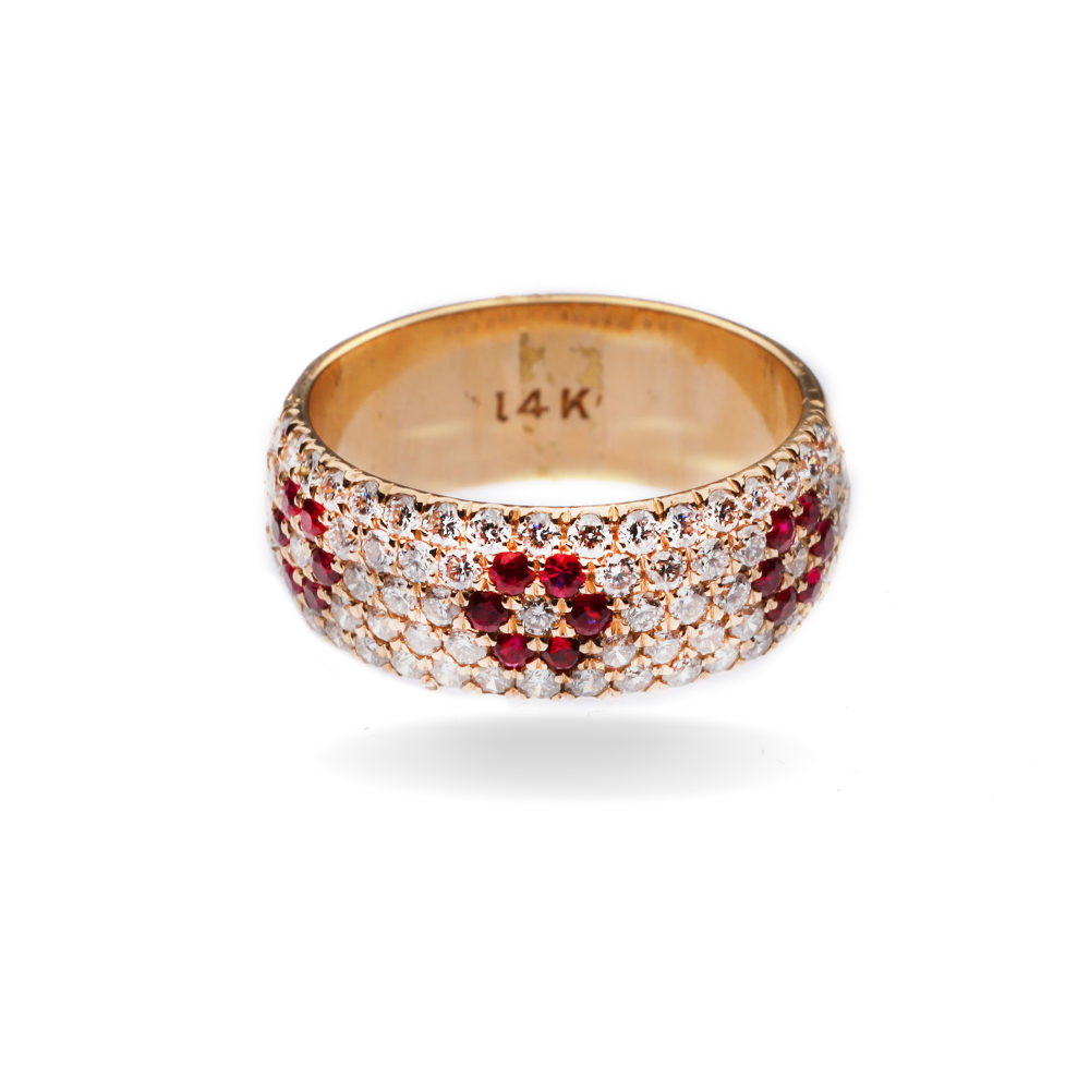 Ruby & Diamond Floral Wide Band in 14K Rose Gold