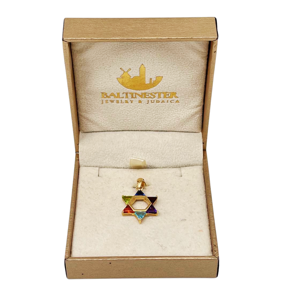 Colorful Gemstones Star of David Pendant in 14K Gold - 21 mm