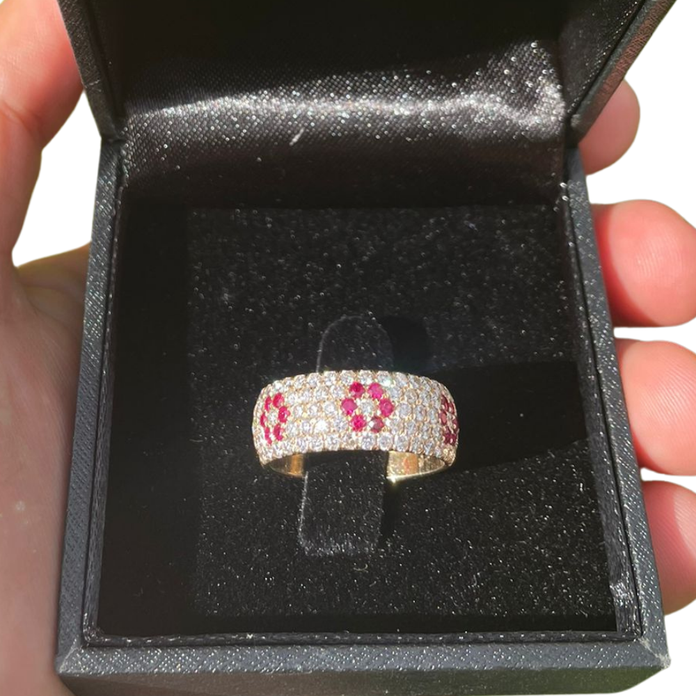 Ruby & Diamond Floral Wide Band in 14K Rose Gold