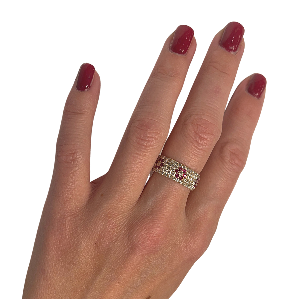 Ruby & Diamond Floral Wide Band in 14K Rose Gold