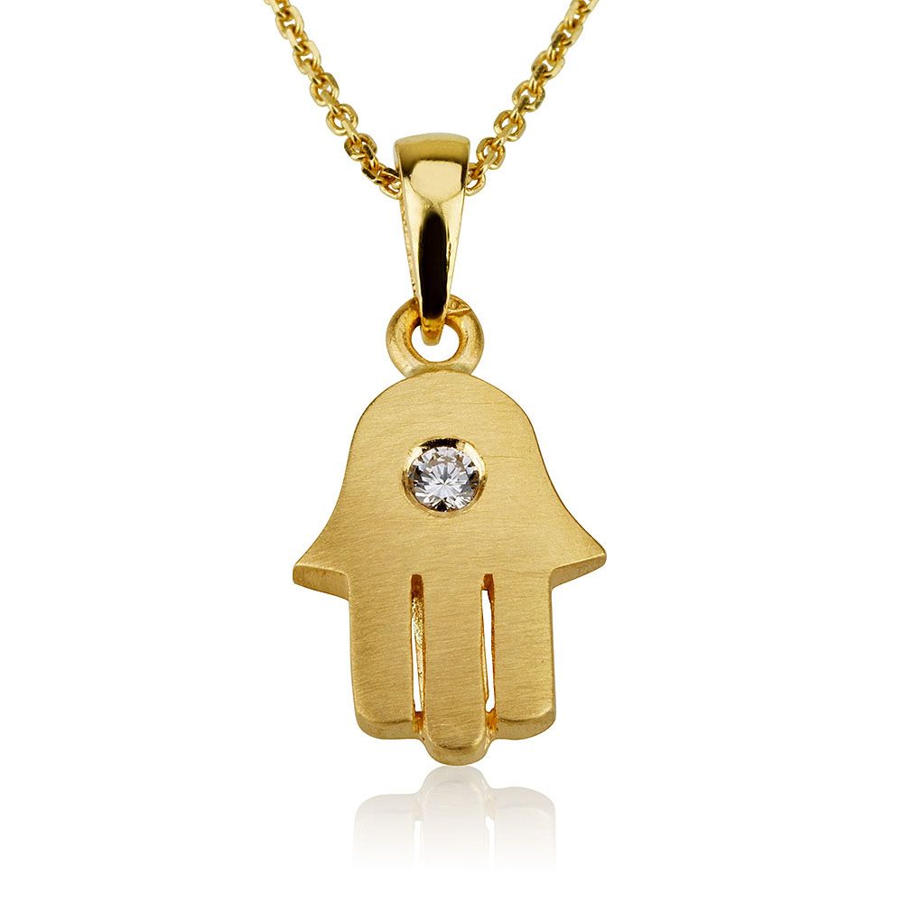 18K Gold Diamond Contemporary Hamsa Pendant